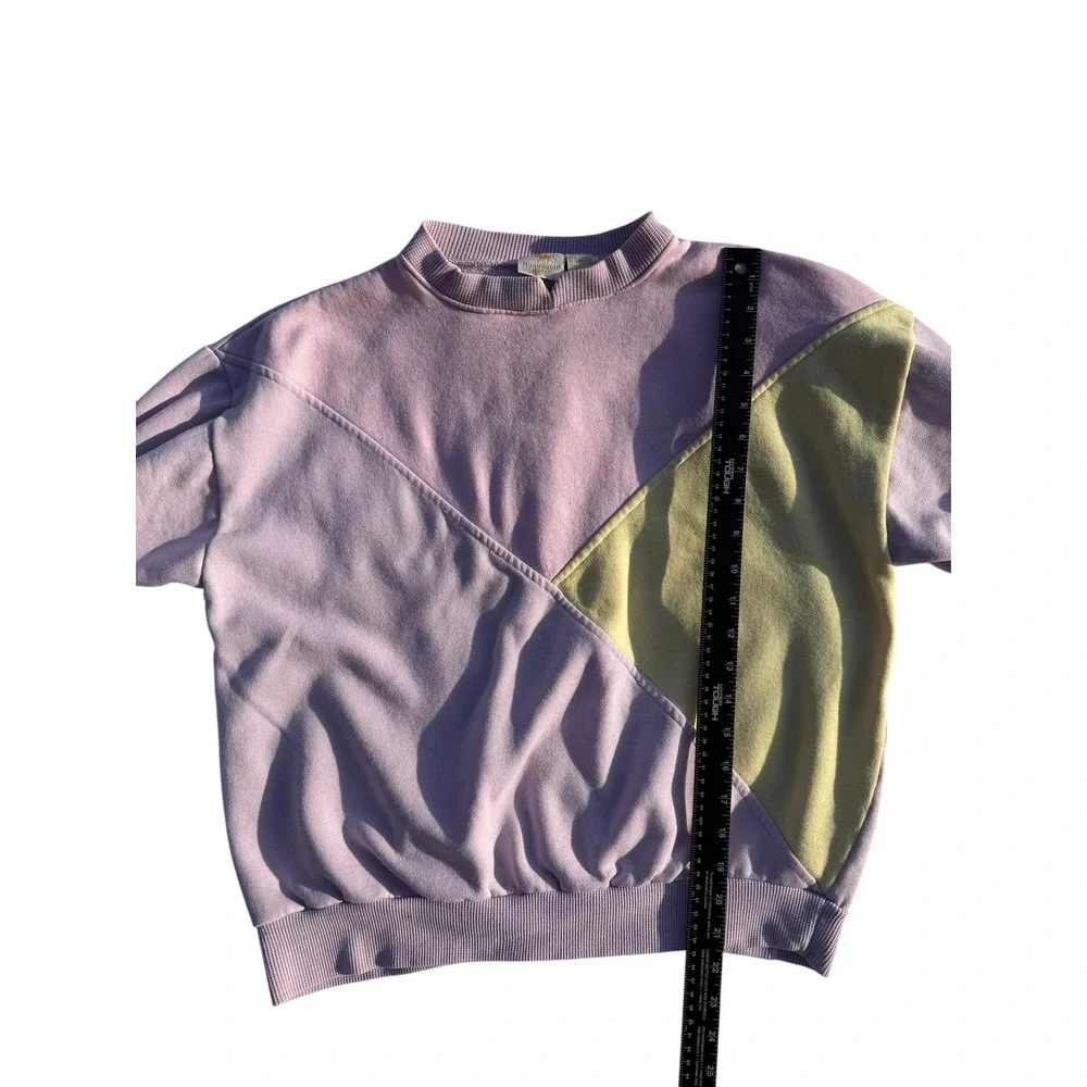 Vintage 90s Colorblock Sweatshirt | Pastel Purple & Yellow | Size L | Retro Y2K - Picture 6 of 7